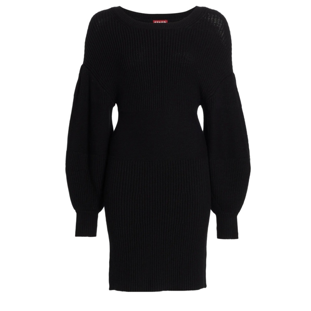 Staud Marylebone Sweater Dress Black Ribbed Knit Dress